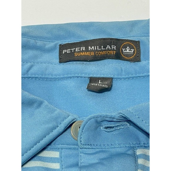 Peter Millar Shirt Mens Large Blue‎ Striped Polo Summer Comfort Golf - Picture 2 of 7